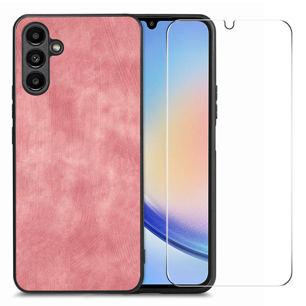 ENKAY HAT PRINCE For Samsung Galaxy A34 5G Phone Case Retro Leather PC Cover with High Aluminium-silicon Glass Film ENKAY HAT PRINCE For Samsung Galaxy A34 5G Phone Case Retro Leather PC Cover with High Aluminium-silicon Glass Film